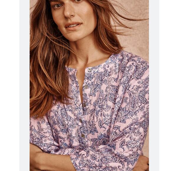 J. Jill Tops - J. Jill Love Linen Popover Top Womens Large Pink Purple Paisley Floral V Neck